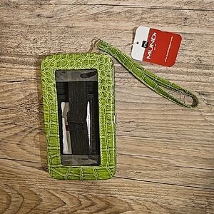Mundi Lime Green Croc-Embossed Phone Wristlet Case with Window